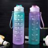 32oz/900mL Motivational Water Bottle With Straw & Time Marker; Daily Water Intake Bottle With Carrying Strap For Fitness Gym School Mountain Climbing